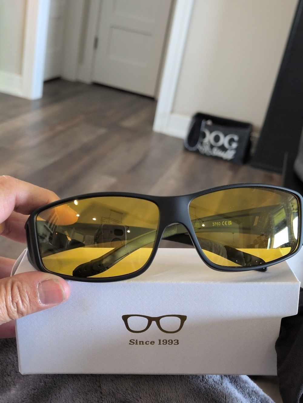 NIB Night Driving Black Sunglasses with Yellow Lenses Fits Over Glasses
